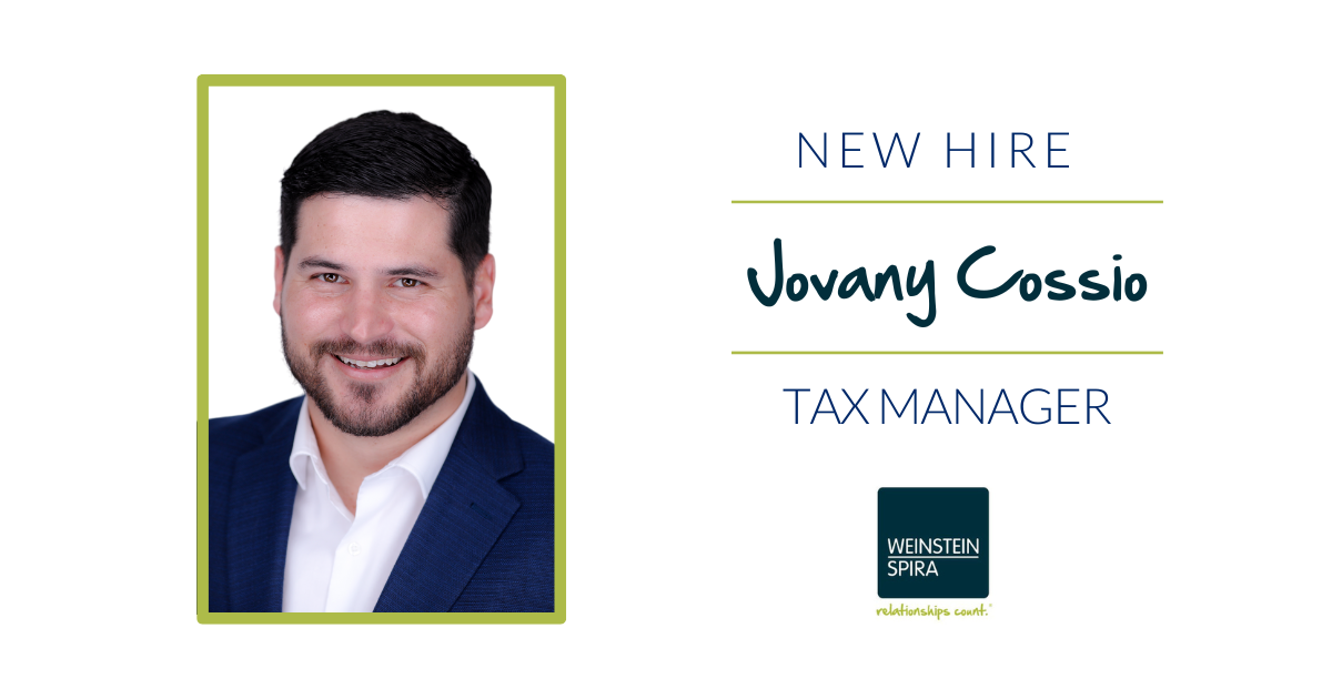 Jovany Cossio Joins Weinstein Spira as Tax Manager