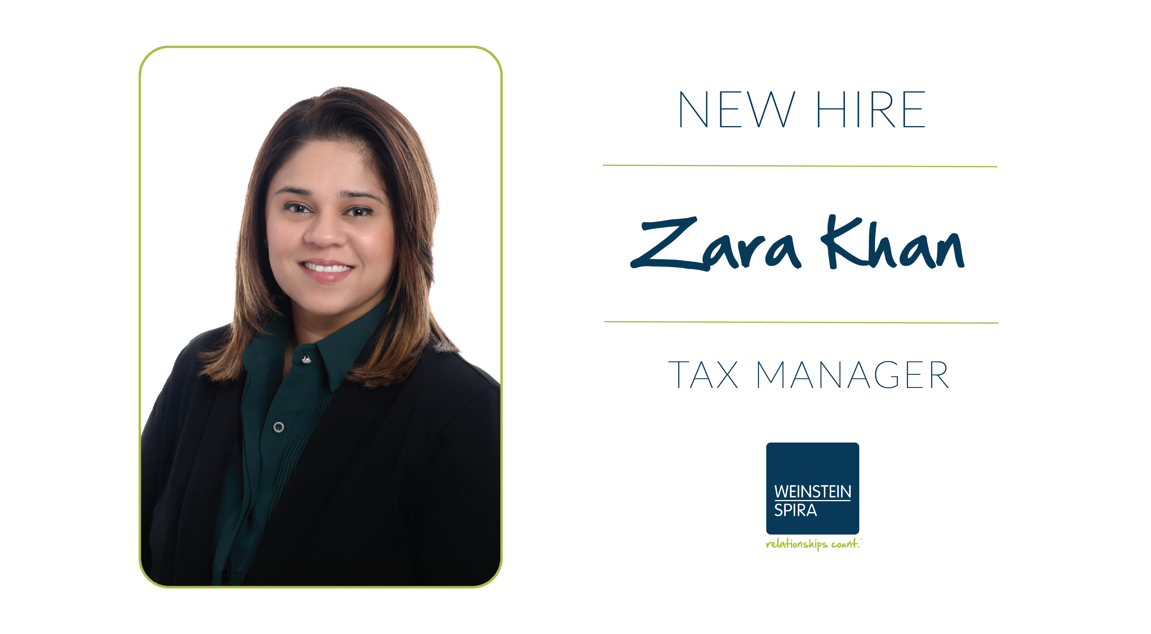 Zara Khan Joins Weinstein Spira as a Tax Manager